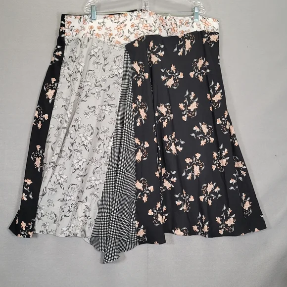 Calvin Klein Black Multi Printed Asymmetric Midi Pleated Skirt Plus Size 20W - Picture 1 of 12